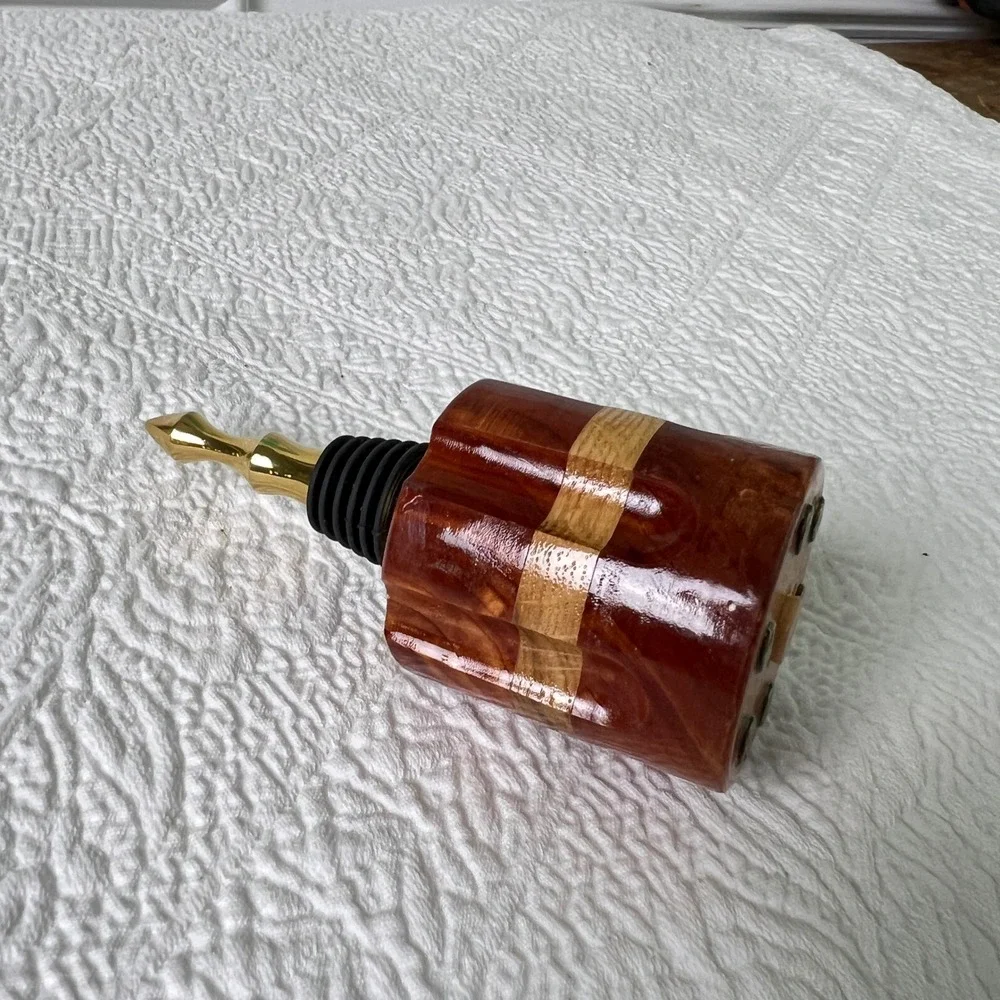 Remington Bullet Casing Revolver Cylinder Wine Stopper Wood Gold Western Decor